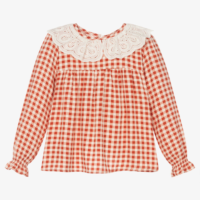 Girls Orange Gingham Blouse