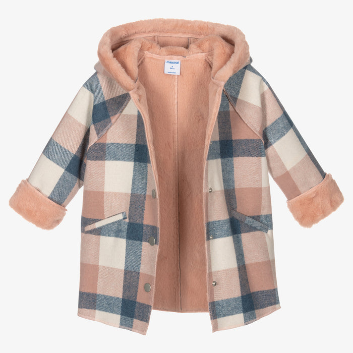 Girls Pink Check Coat