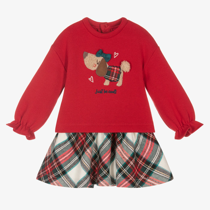 Girls Red Tartan Skirt Set