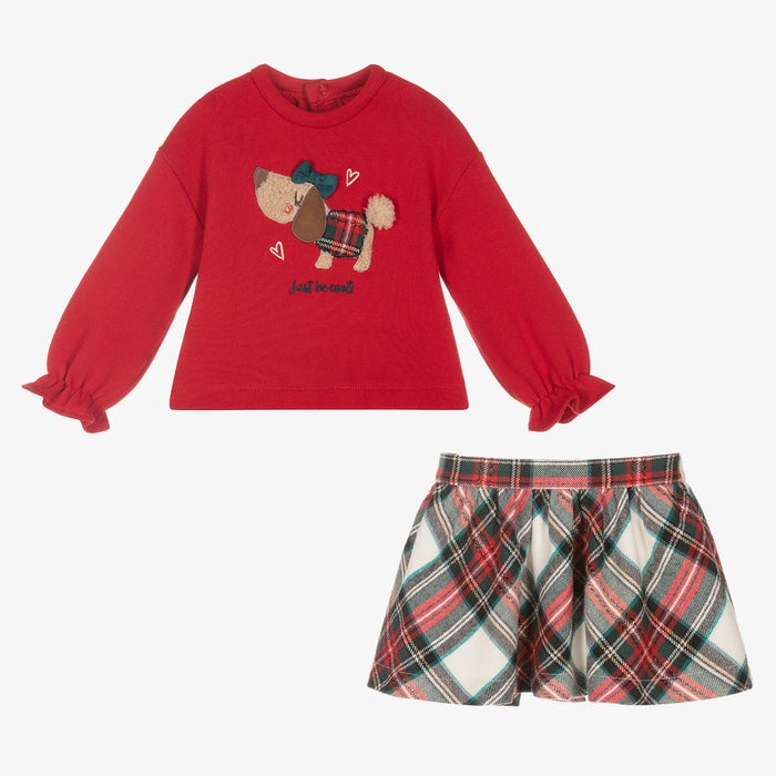 Girls Red Tartan Skirt Set