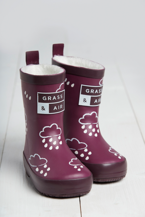 Mulberry Colour-Changing Kids Wellies with Teddy Fleece Lining