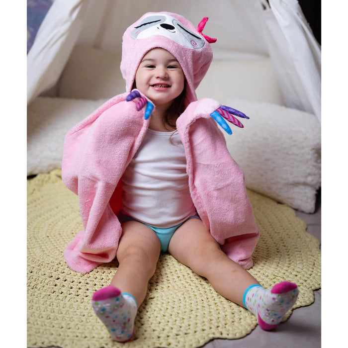 Kids Plush Terry Hooded Bath Towel - Sadie Sloth 2Y+